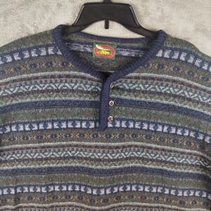 Vintage Alps Sweater Mens 2XL Black Gray Wool Nylon Aztec Striped Made In USA